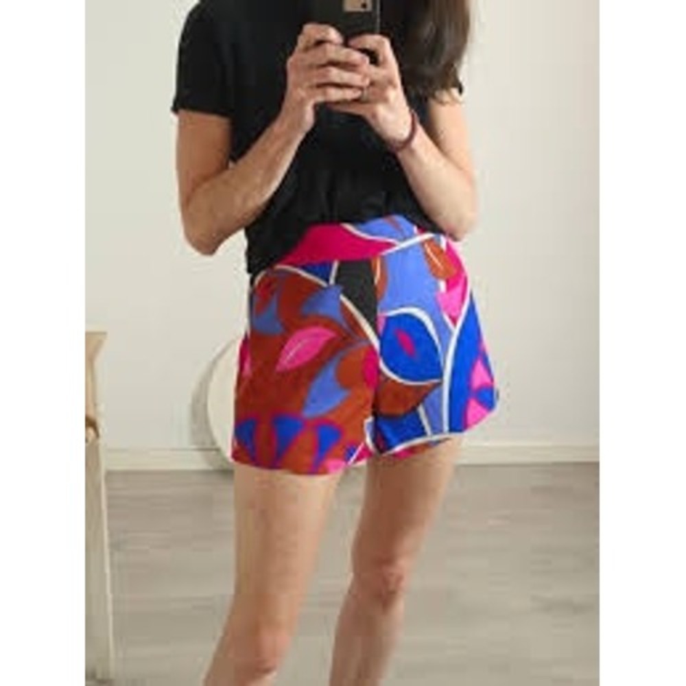 Zara Shorts Womens Small Multicolor Abstract Floral High Waisted Summer Festival - Picture 3 of 8
